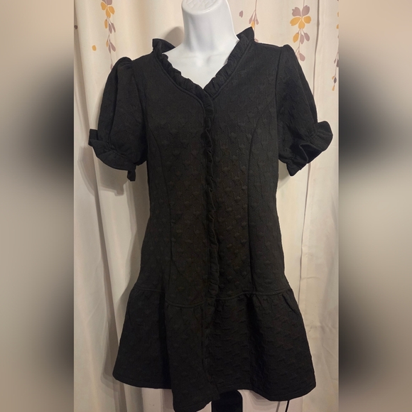 Wenrine Dresses & Skirts - Elegant‎ Chic Wenrine Black Textured Short Sleeve Dress Mini Dress- Size Small